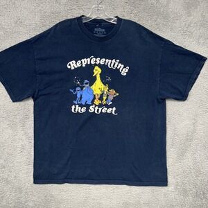 VTG Sesame Street Representing‎ The Street T Shirt Men 2XL XXL Blue Cartoon Tee